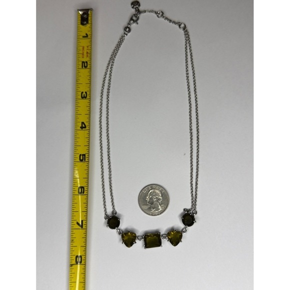 Vintage Signed Monet Silver Tone Bib Necklace Emerald Green Glass Double Strand - Picture 4 of 8